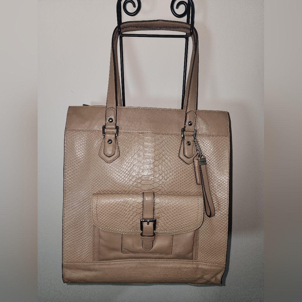 Coach Leather Charlie Python Snake Tan Work Business Tote Buckle Purse